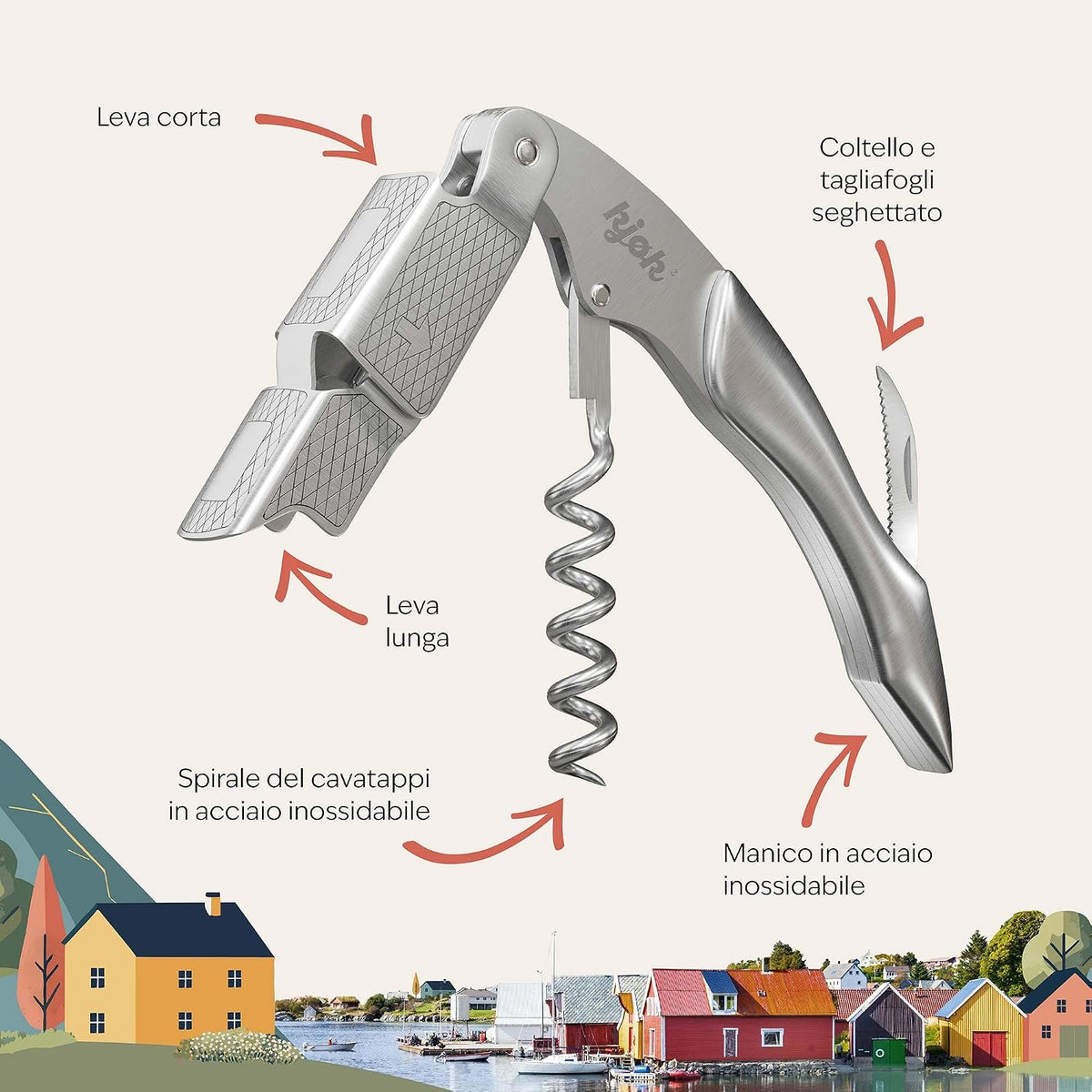 Aurevion Lever — Cavatappi Da Sommelier in Acciaio Con Manico in Legno