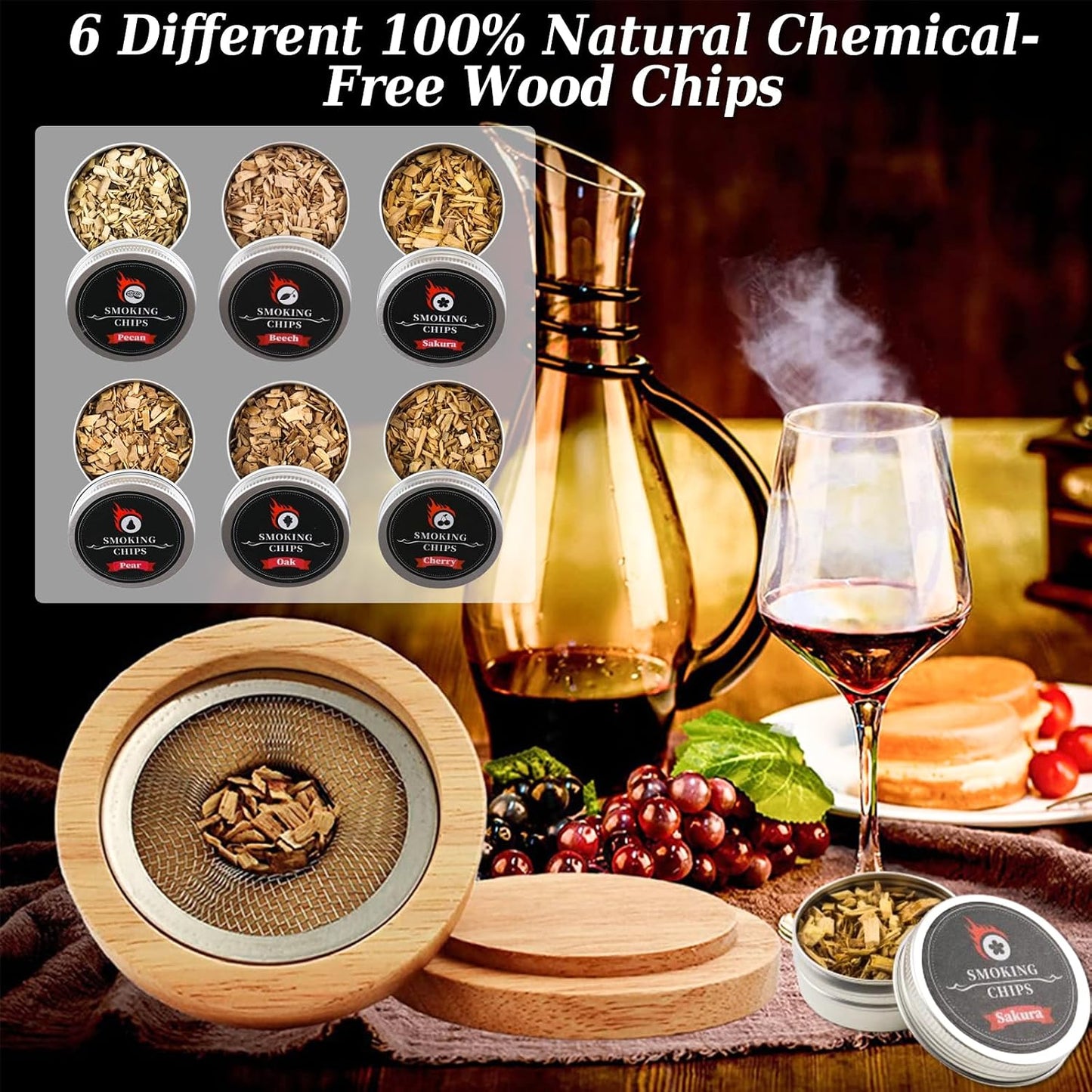 Aurevion — Kit Affumicatore per Cocktail in Legno, 6 Aromi