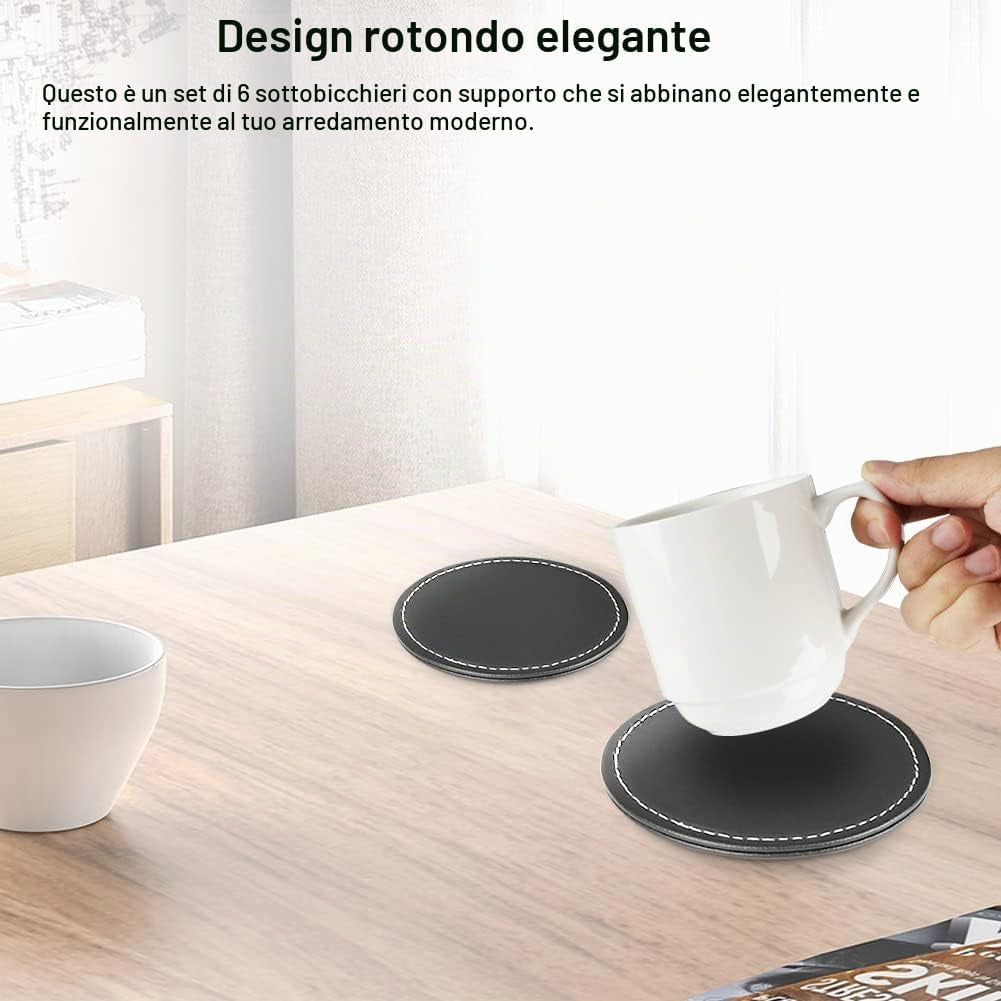 Aurevion Base — Set 6 Sottobicchieri in Pelle Con Supporto
