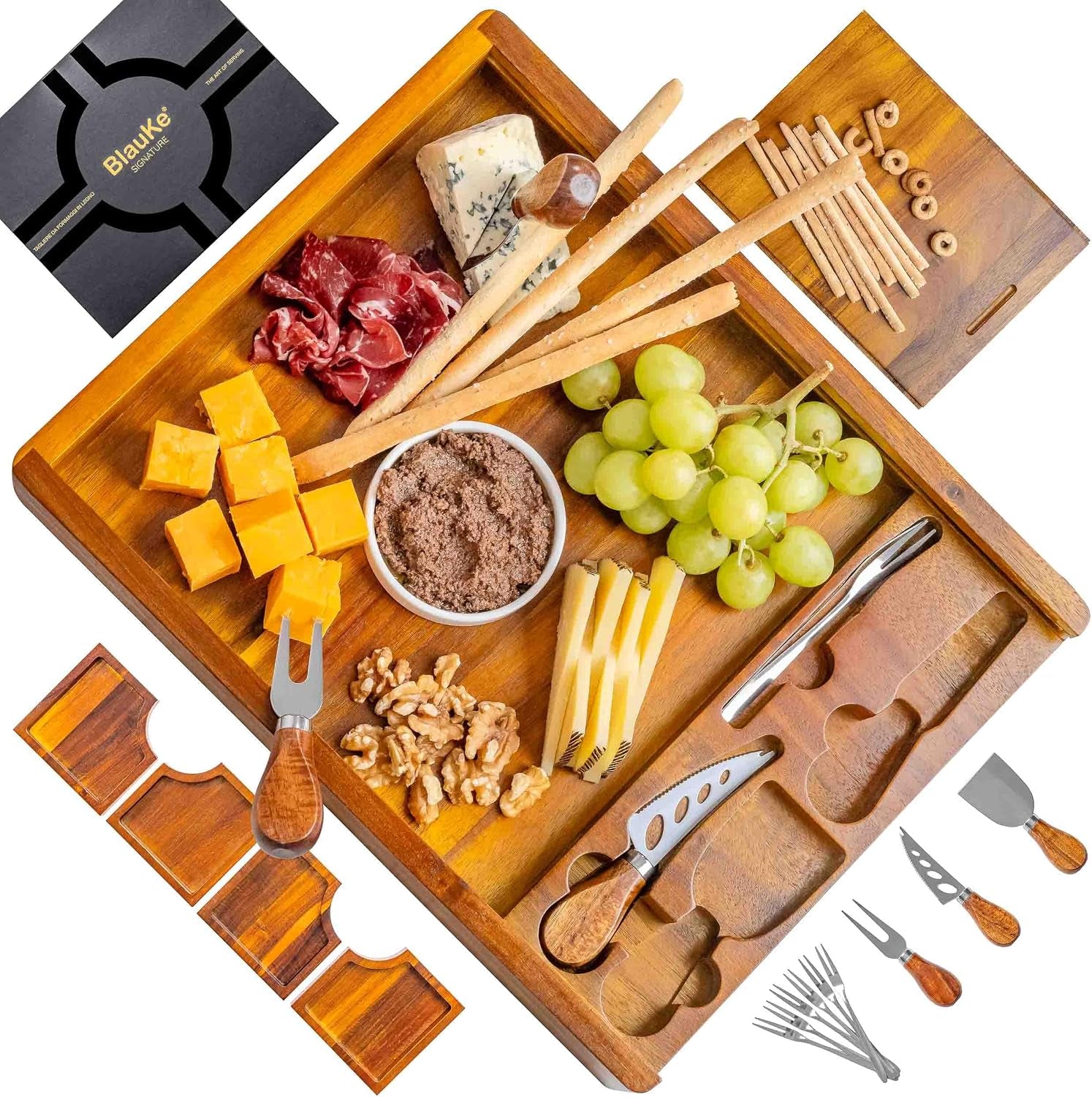 Aurevion Board — Tagliere Da Aperitivo in Legno Di Acacia Con Set Coltelli