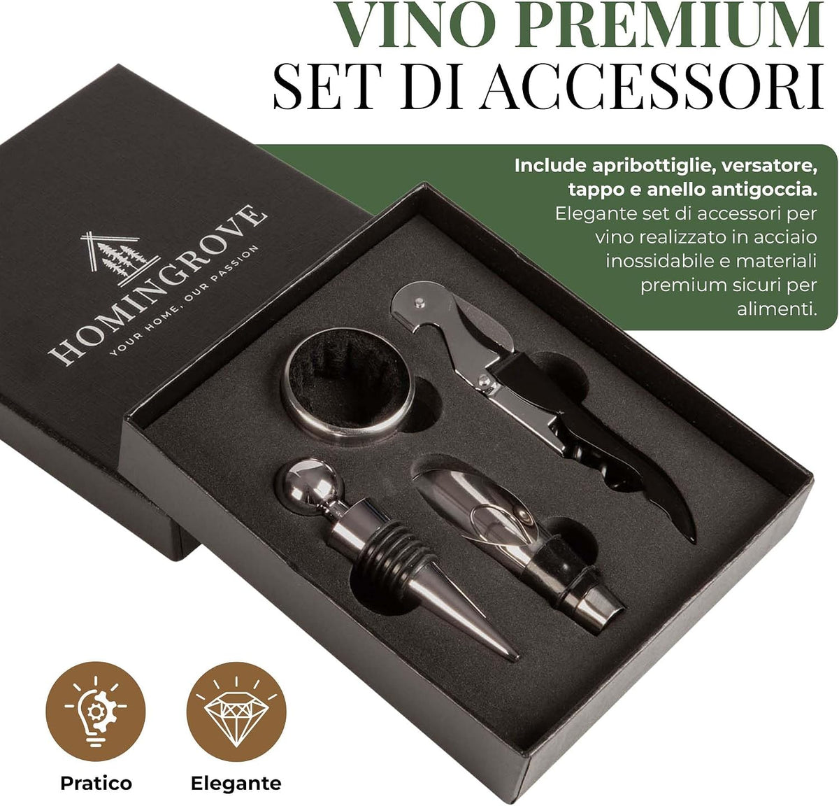 Aurevion — Cantinetta Portabottiglie in Legno Con Accessori per Degustazione
