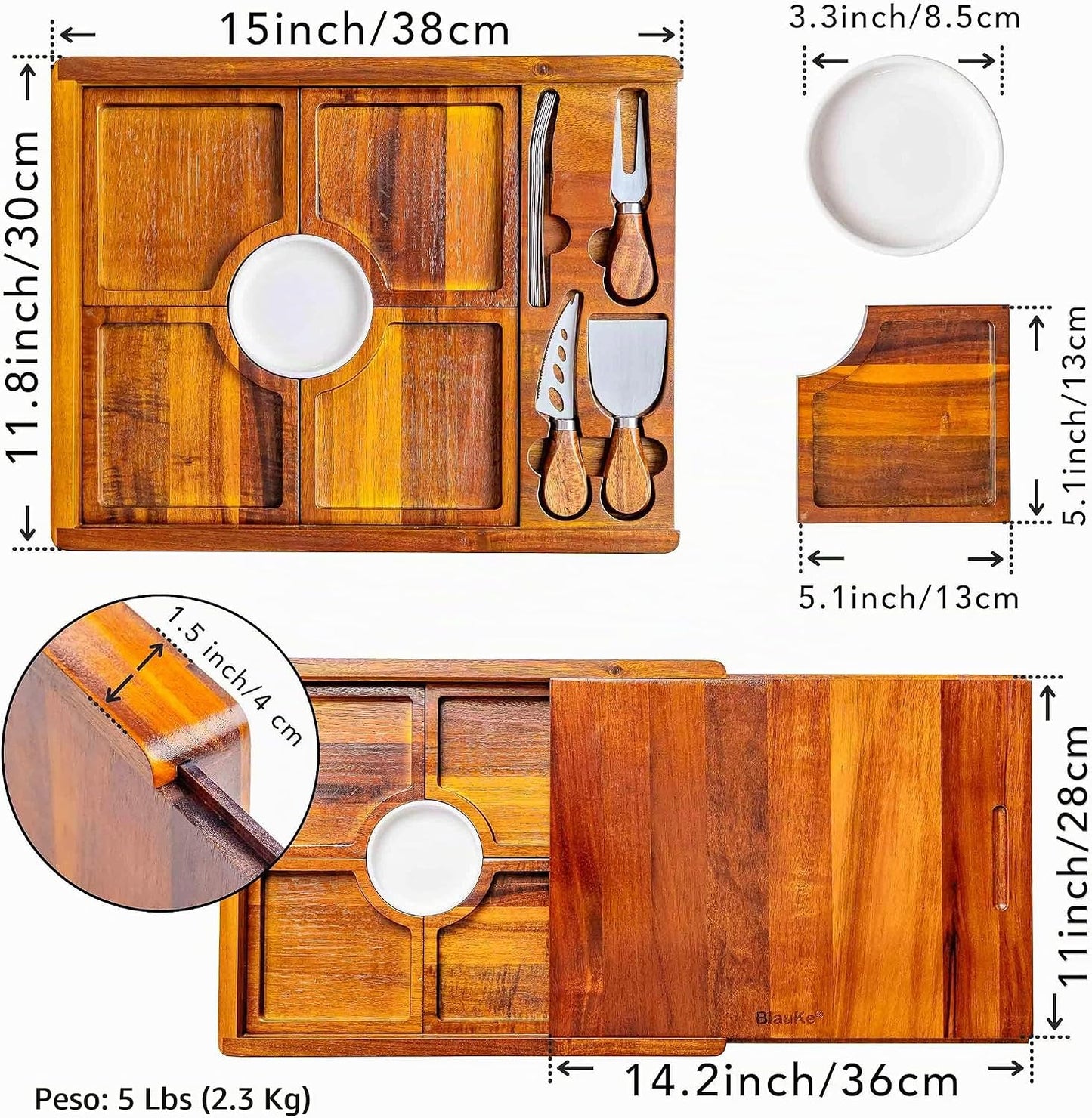 Aurevion Board — Tagliere Da Aperitivo in Legno Di Acacia Con Set Coltelli