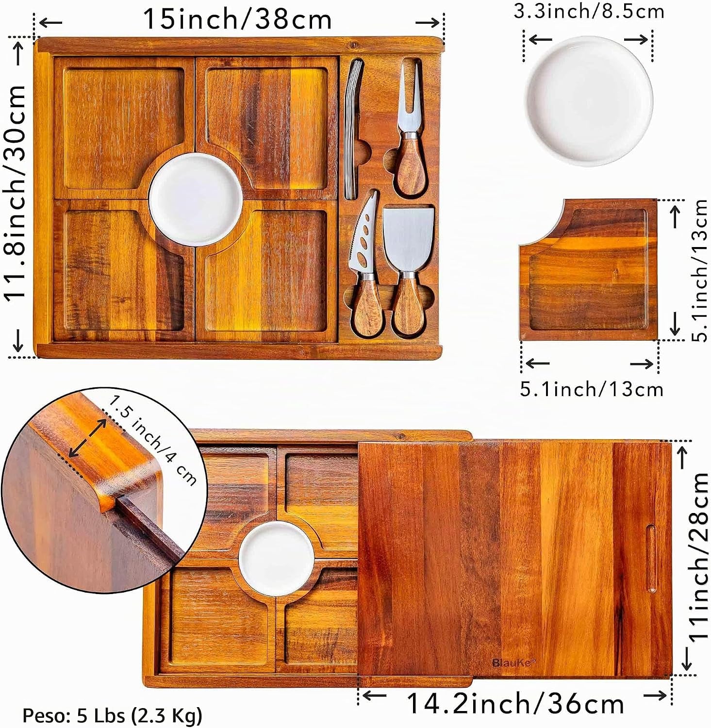 Aurevion Board — Tagliere Da Aperitivo in Legno Di Acacia Con Set Coltelli