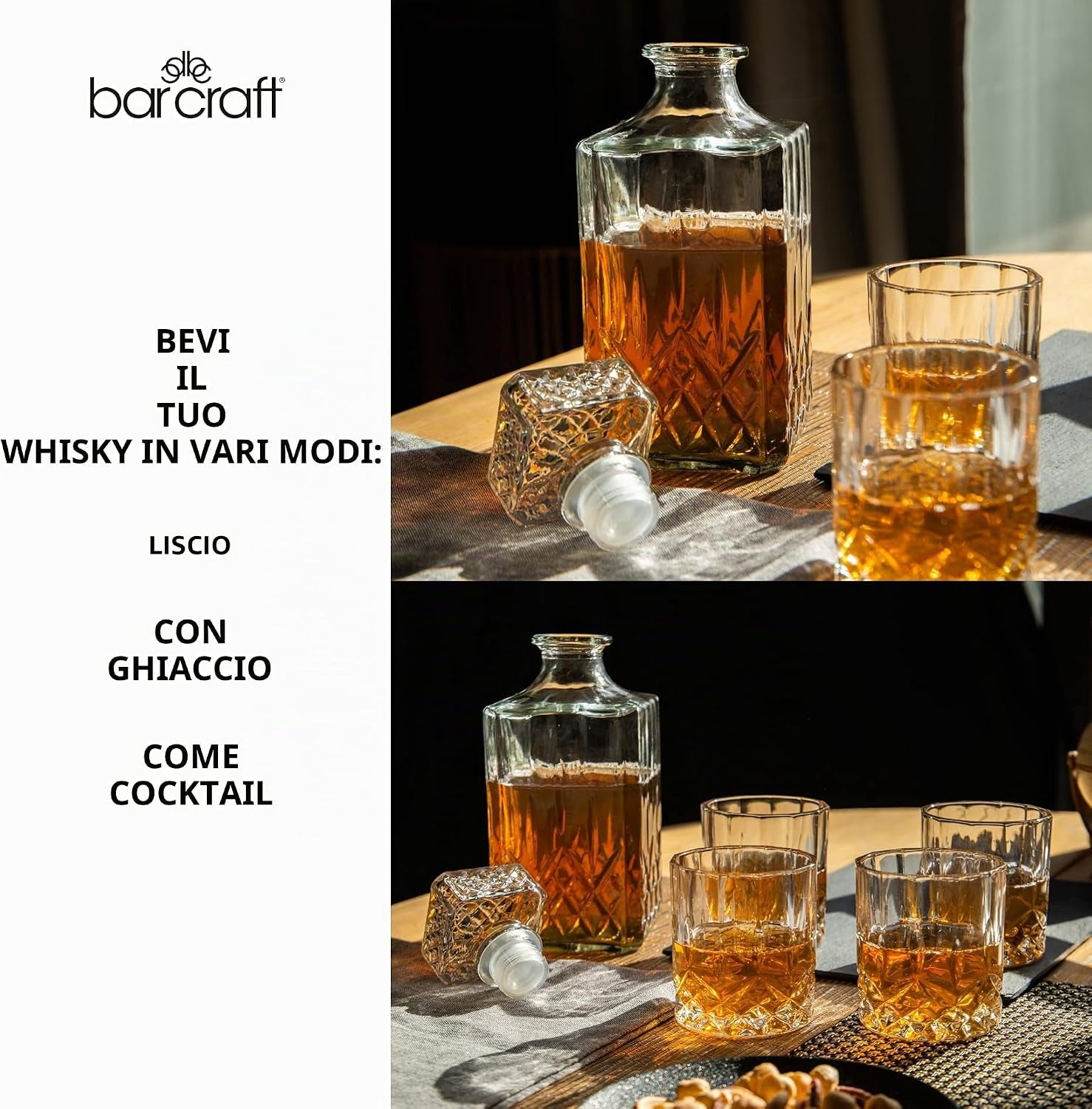Aurevion Decant — Decanter per Whisky in Cristallo Inciso Con 4 Bicchieri