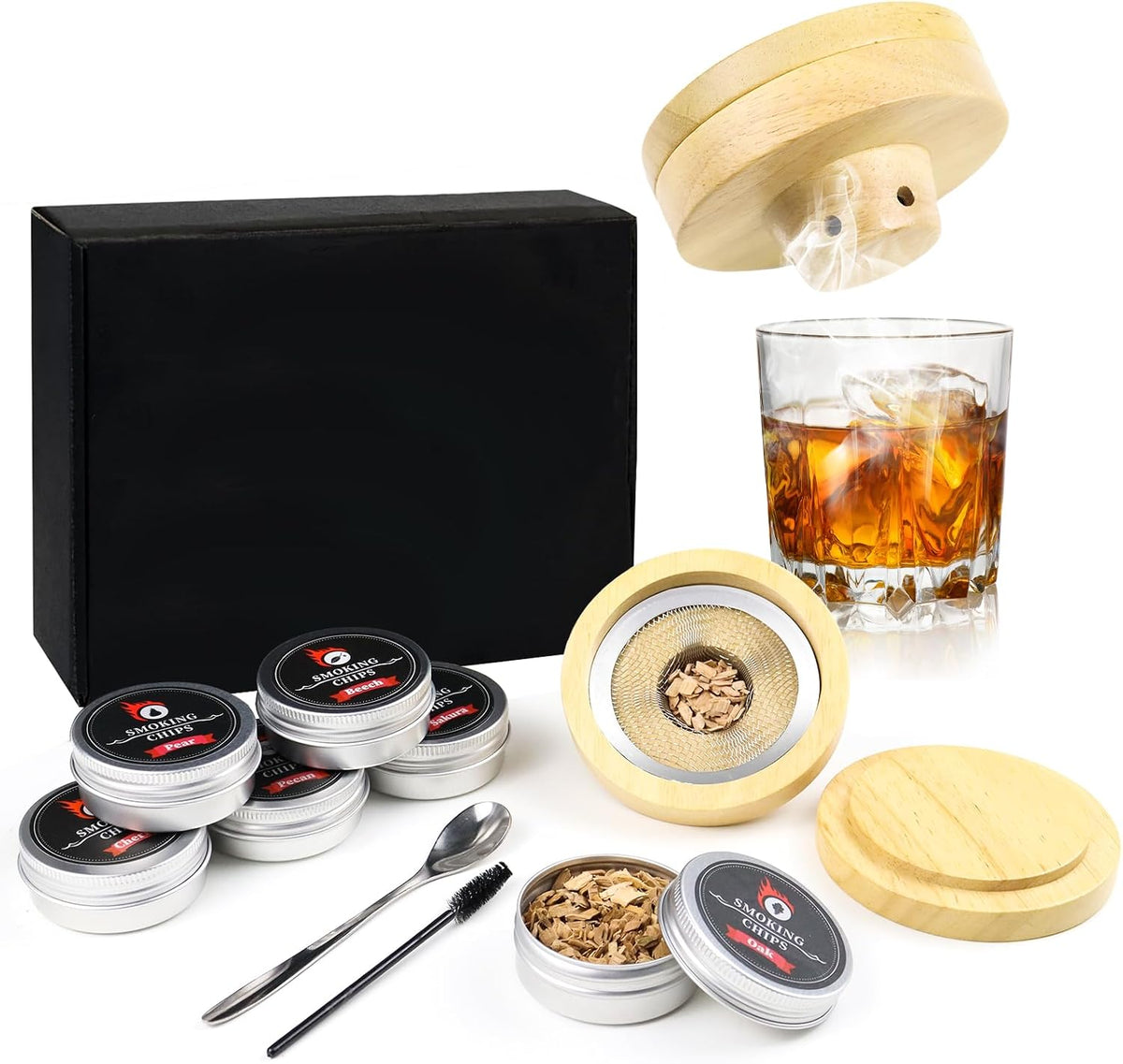 Aurevion — Kit Affumicatore per Cocktail in Legno, 6 Aromi