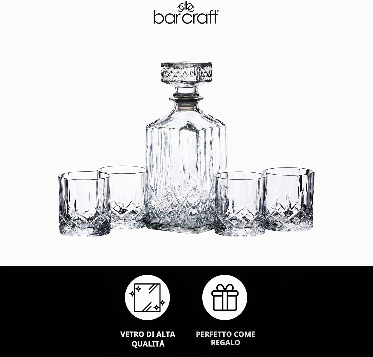 Aurevion Decant — Decanter per Whisky in Cristallo Inciso Con 4 Bicchieri