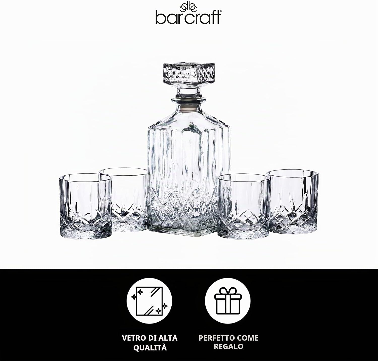 Aurevion Decant — Decanter per Whisky in Cristallo Inciso Con 4 Bicchieri