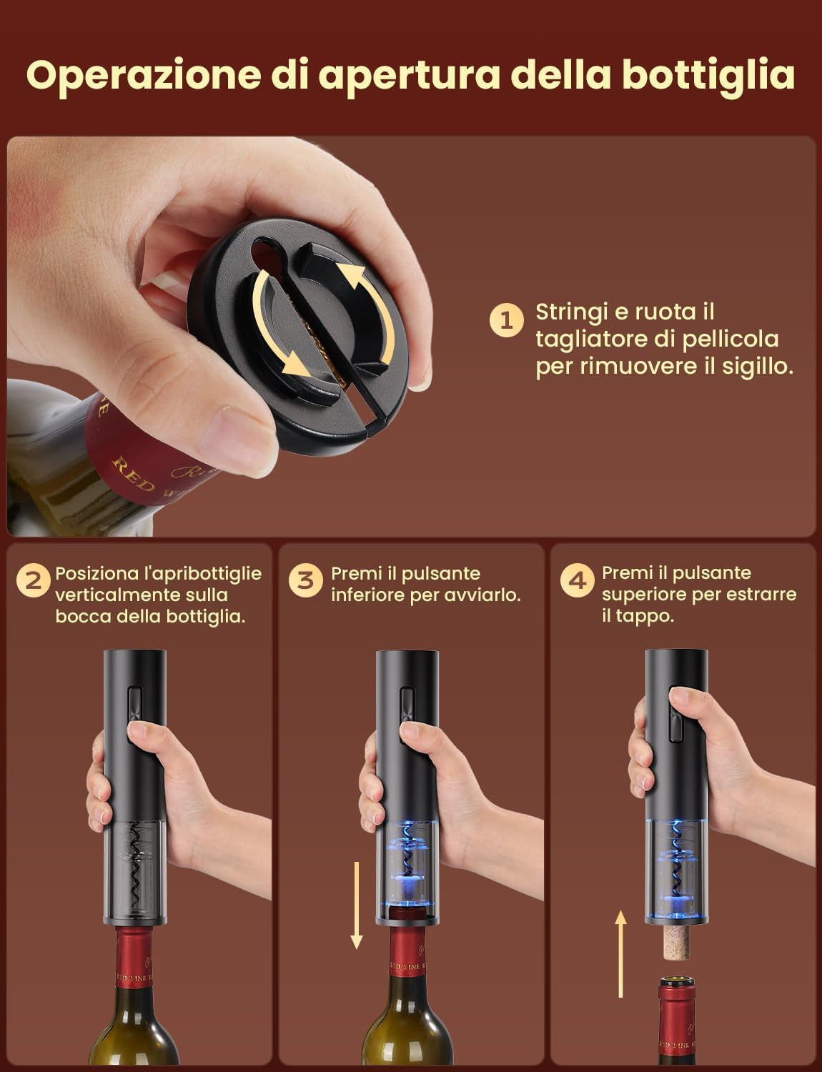 Aurevion — Kit Cavatappi Elettrico 7 in 1 Con Aeratore, Tappo Sottovuoto E Versatore, Regalo per Amanti Del Vino