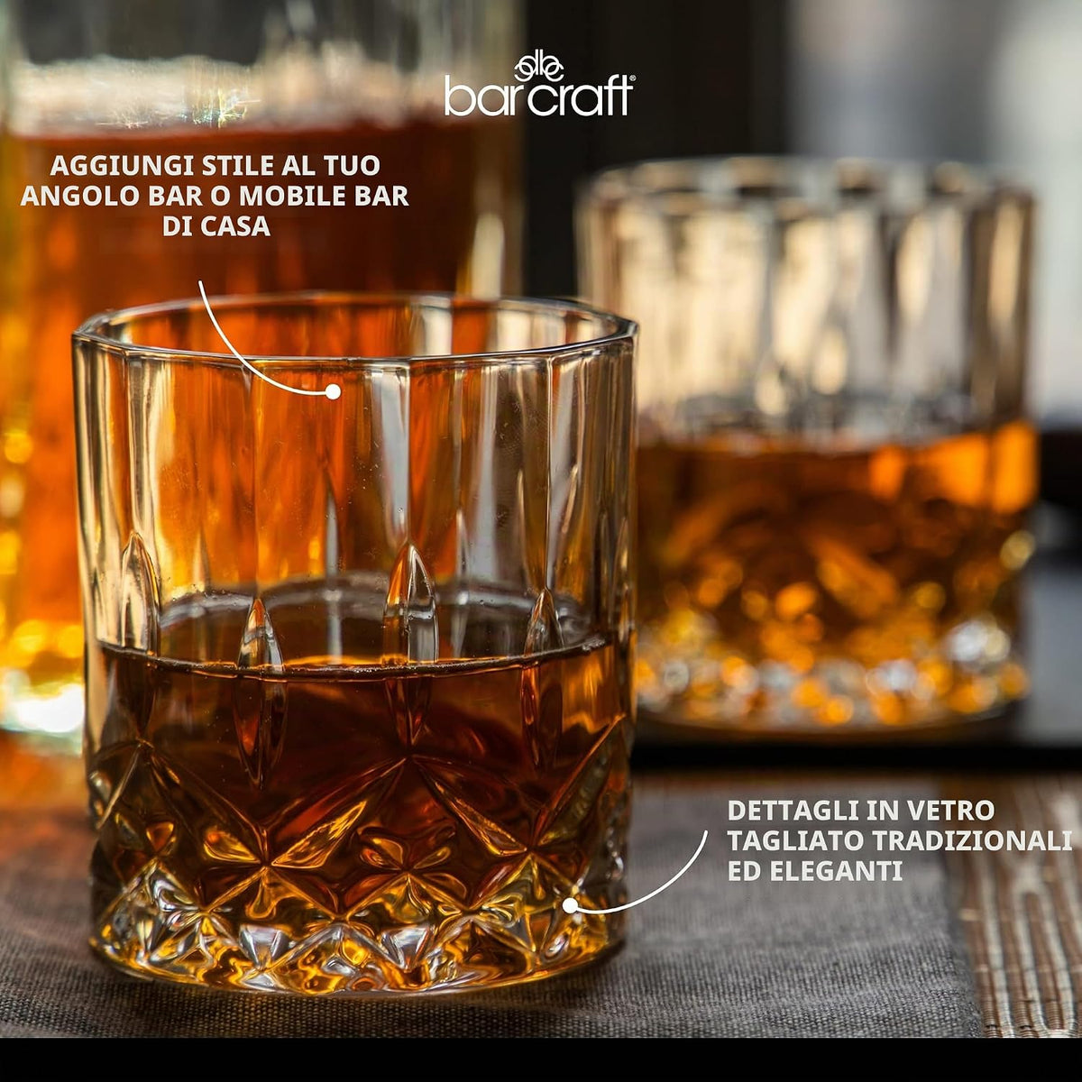 Aurevion Decant — Decanter per Whisky in Cristallo Inciso Con 4 Bicchieri