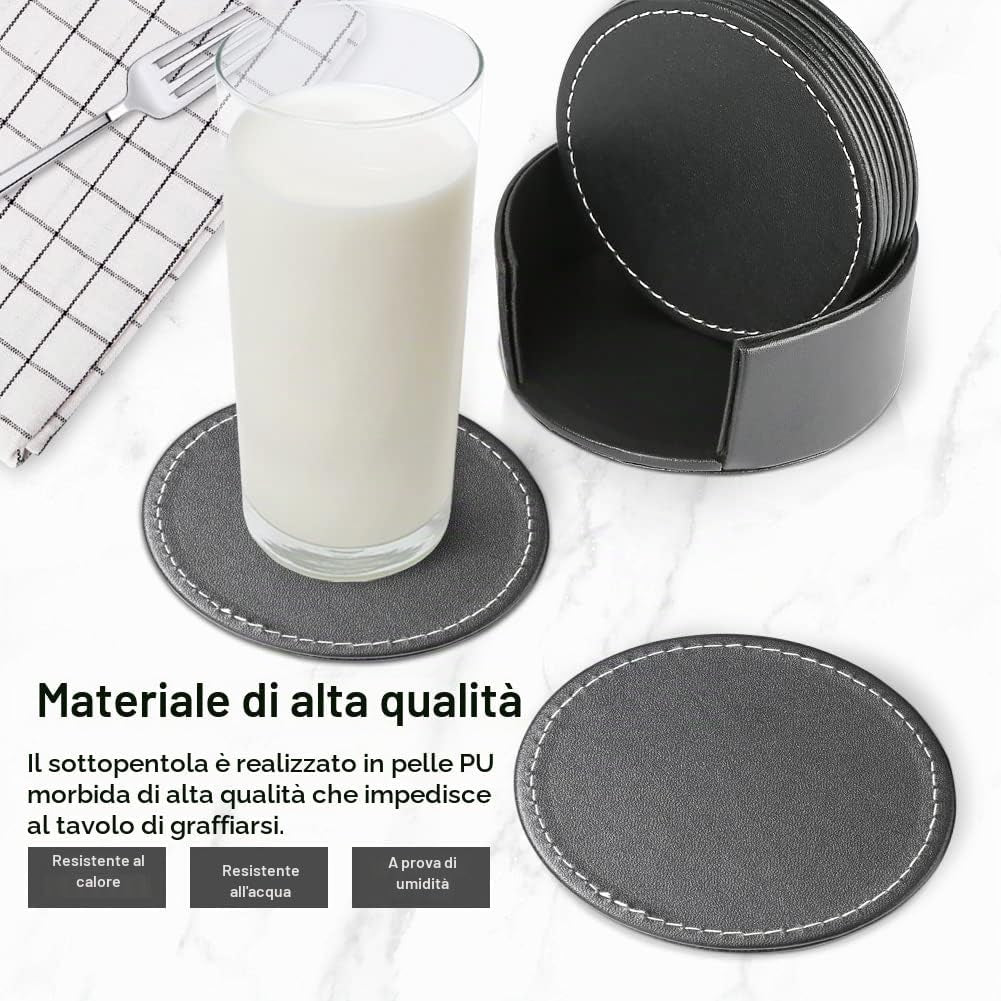 Aurevion Base — Set 6 Sottobicchieri in Pelle Con Supporto