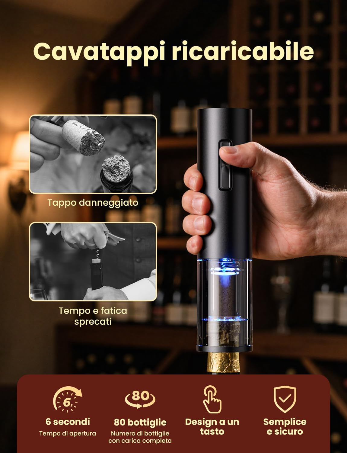 Aurevion — Kit Cavatappi Elettrico 7 in 1 Con Aeratore, Tappo Sottovuoto E Versatore, Regalo per Amanti Del Vino