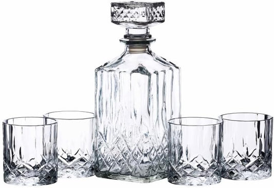 Aurevion Decant — Decanter per Whisky in Cristallo Inciso Con 4 Bicchieri