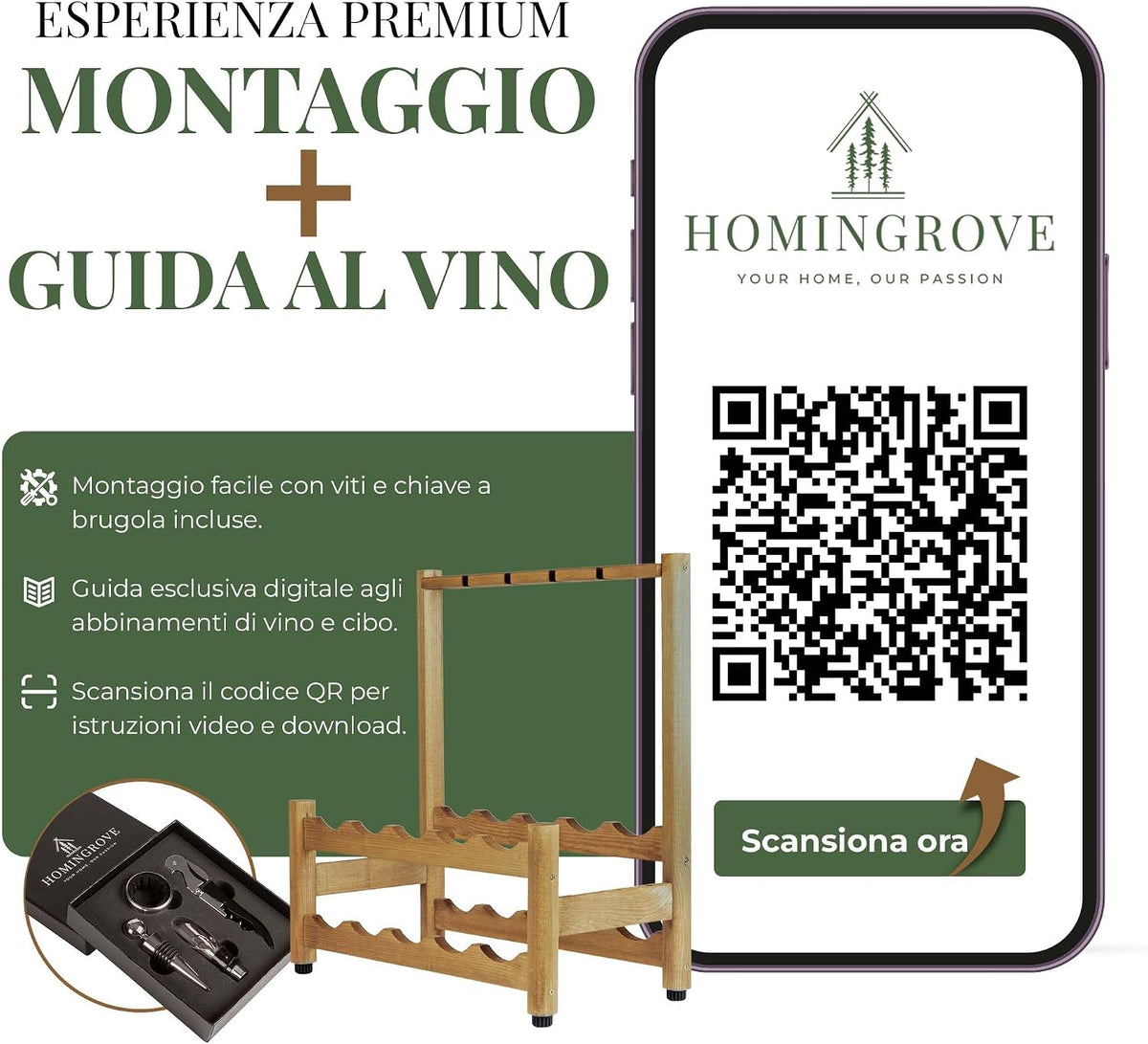 Aurevion — Cantinetta Portabottiglie in Legno Con Accessori per Degustazione