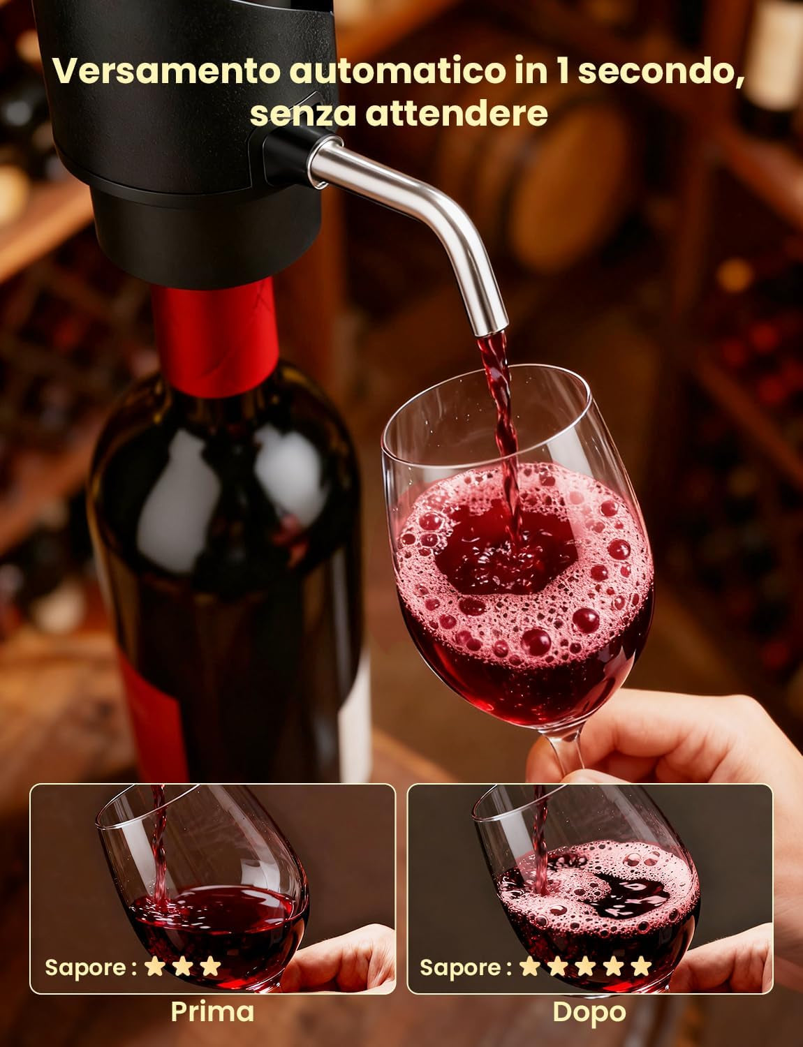 Aurevion — Kit Cavatappi Elettrico 7 in 1 Con Aeratore, Tappo Sottovuoto E Versatore, Regalo per Amanti Del Vino