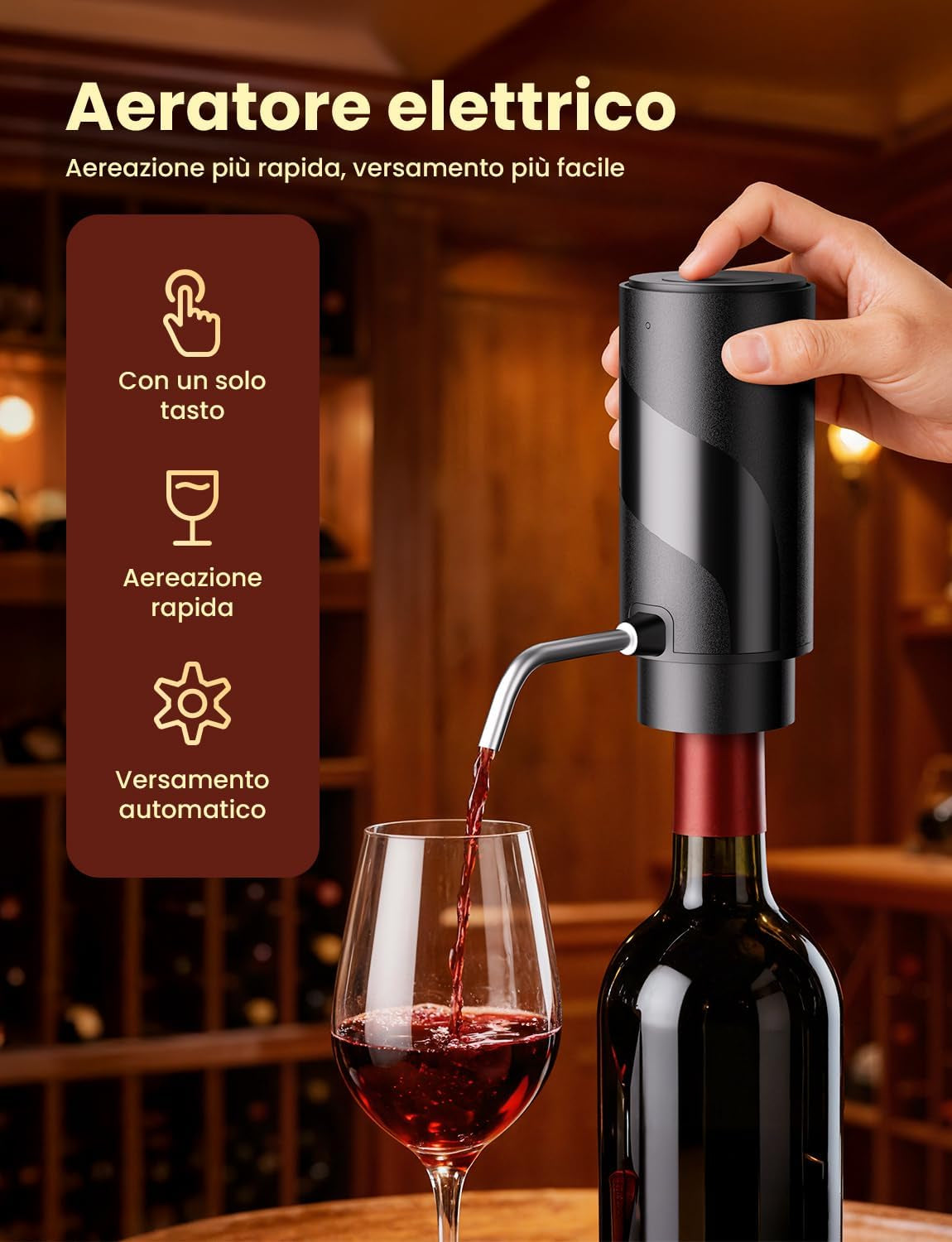 Aurevion — Kit Cavatappi Elettrico 7 in 1 Con Aeratore, Tappo Sottovuoto E Versatore, Regalo per Amanti Del Vino