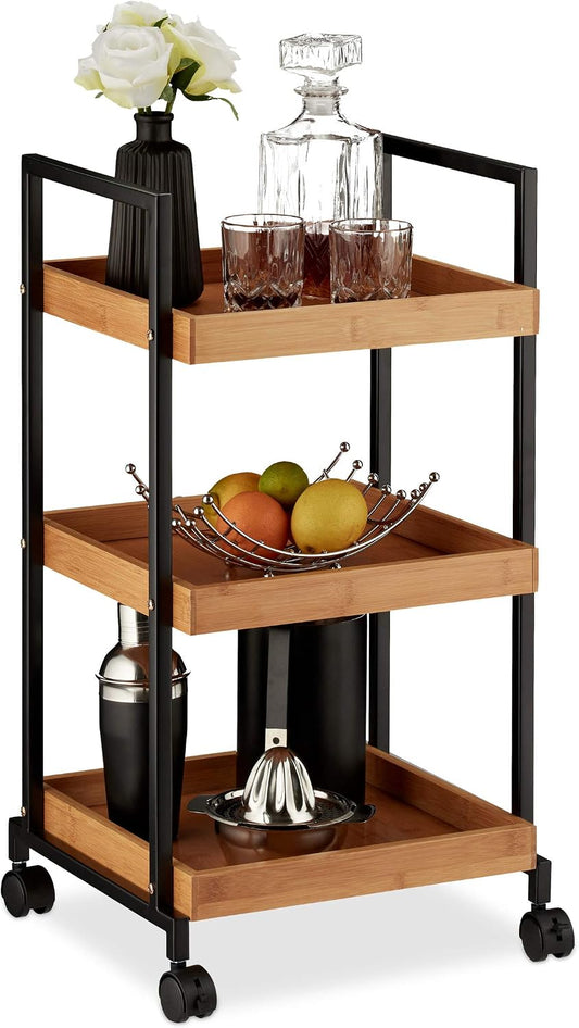 Aurevion Cart — Carrello Bar in Bambu E Ferro a 3 Ripiani