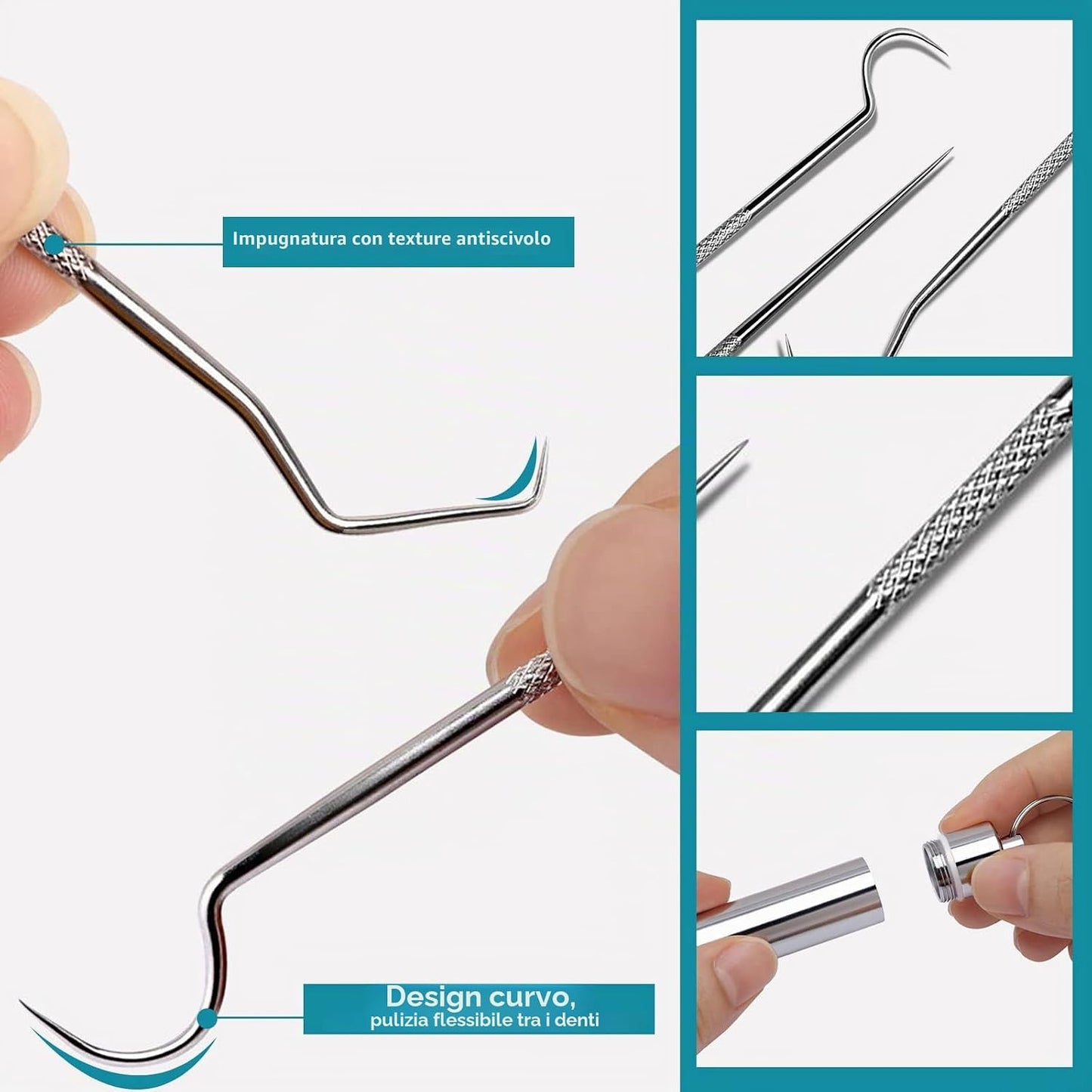Aurevion Pick — Set Spiedini Da Cocktail in Acciaio Inox Con Supporto