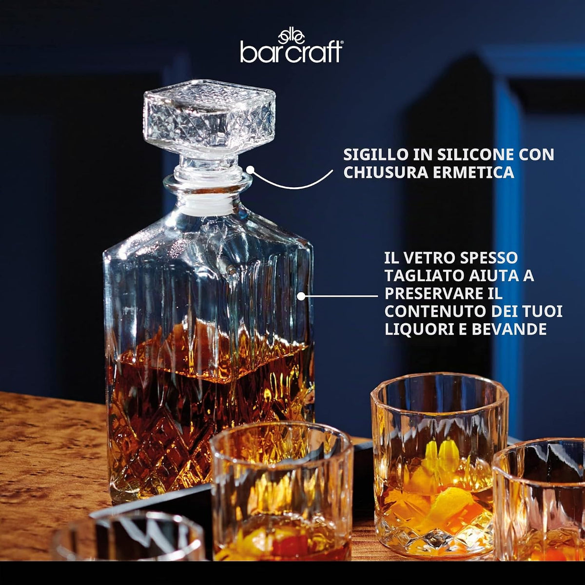 Aurevion Decant — Decanter per Whisky in Cristallo Inciso Con 4 Bicchieri