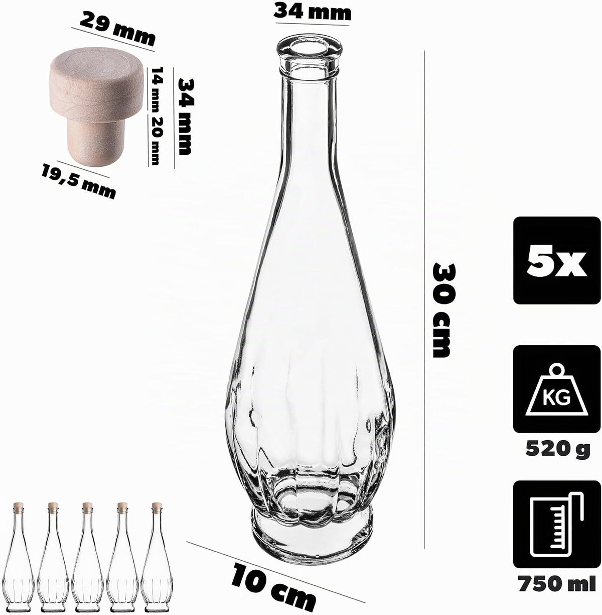 Aurevion Fill — Set 5 Bottiglie in Vetro per Liquori Fatti in Casa