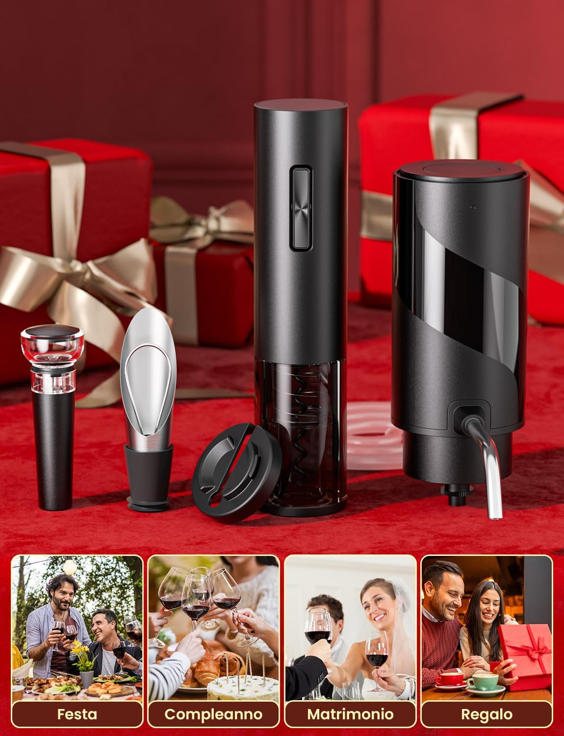 Aurevion — Kit Cavatappi Elettrico 7 in 1 Con Aeratore, Tappo Sottovuoto E Versatore, Regalo per Amanti Del Vino