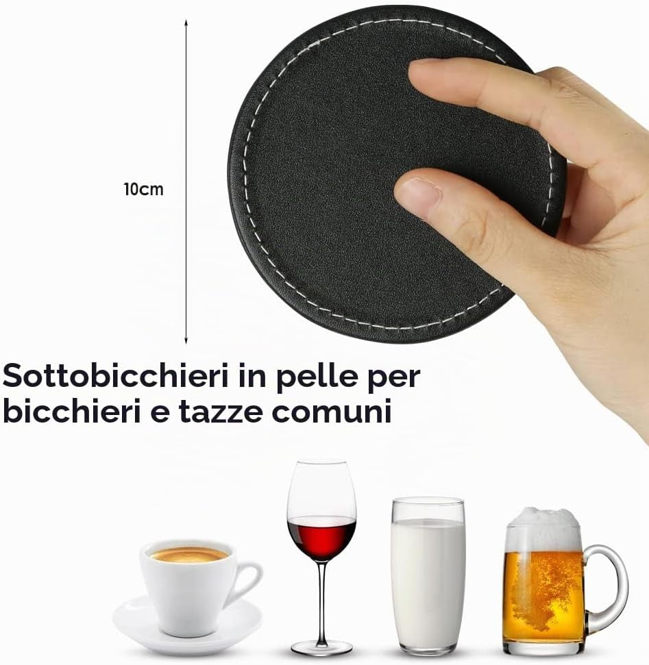Aurevion Base — Set 6 Sottobicchieri in Pelle Con Supporto