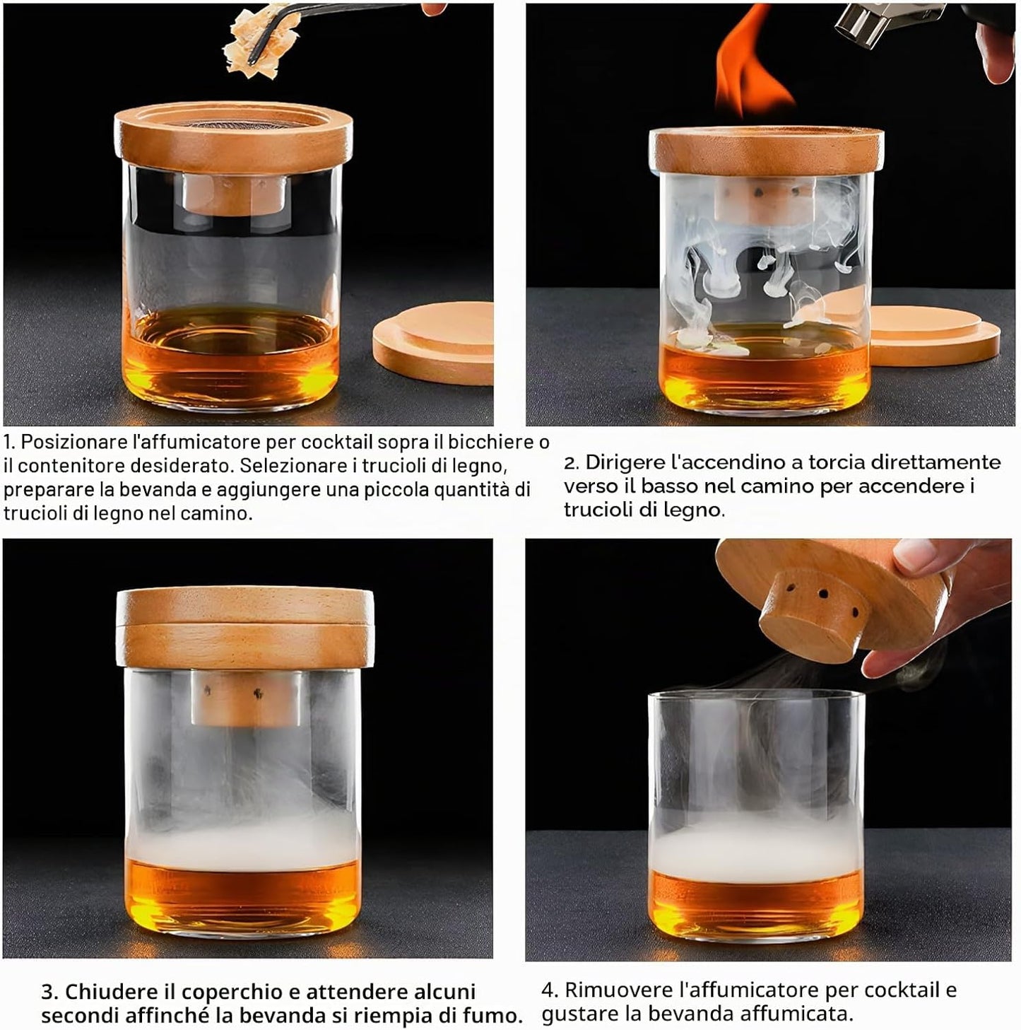 Aurevion — Kit Affumicatore per Cocktail in Legno, 6 Aromi